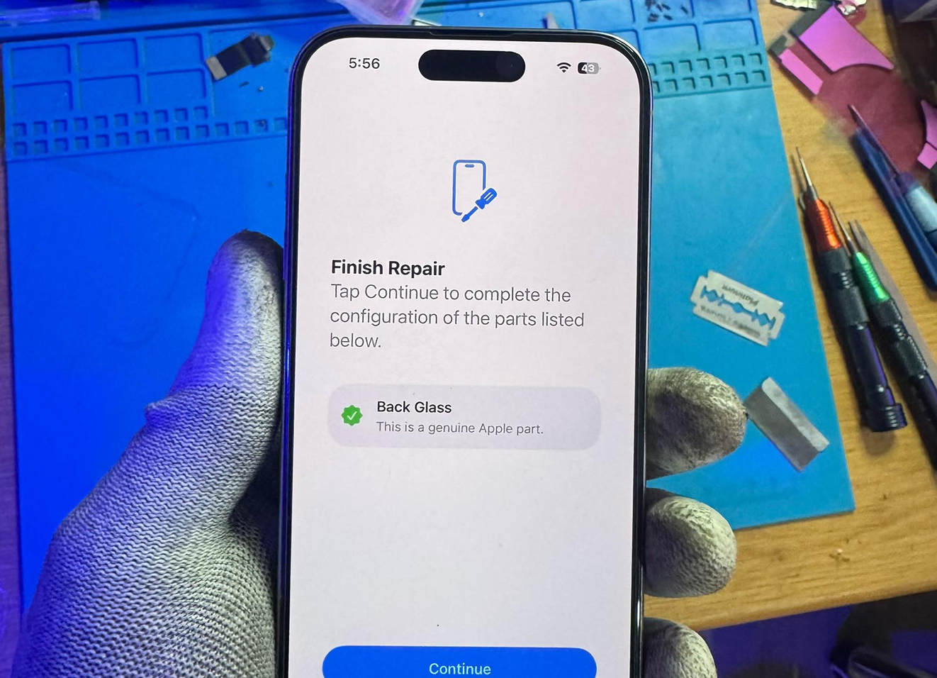 iPhone back glass repair in progress